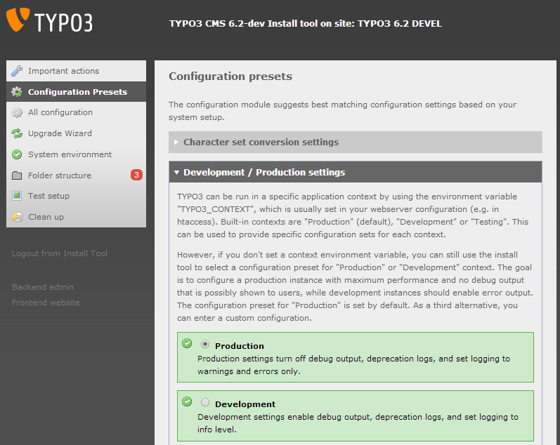 TYPO3 6.2 LTS - Konfigurationsvoreinstellungen TYPO3 6.2 LTS - Konfigurationsvoreinstellungen