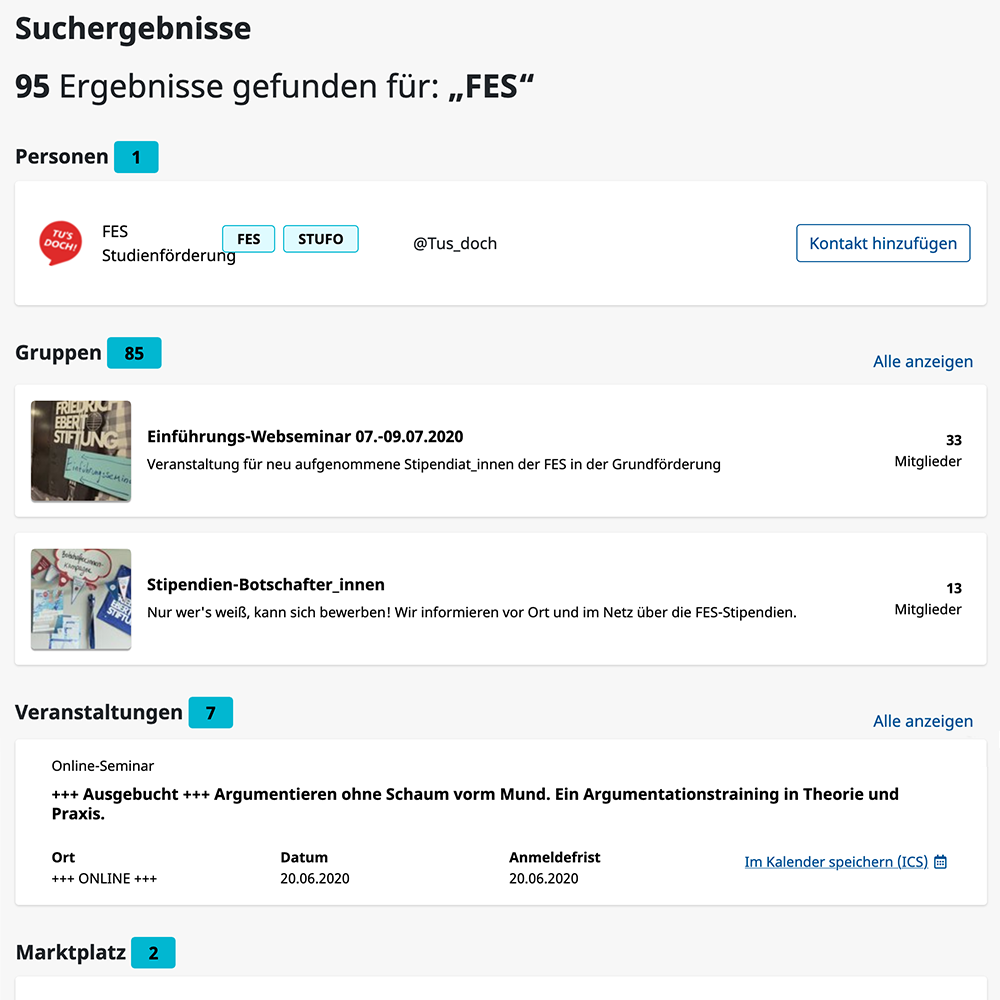 FES Community Portal: Solr Suchergebnisse Tablet