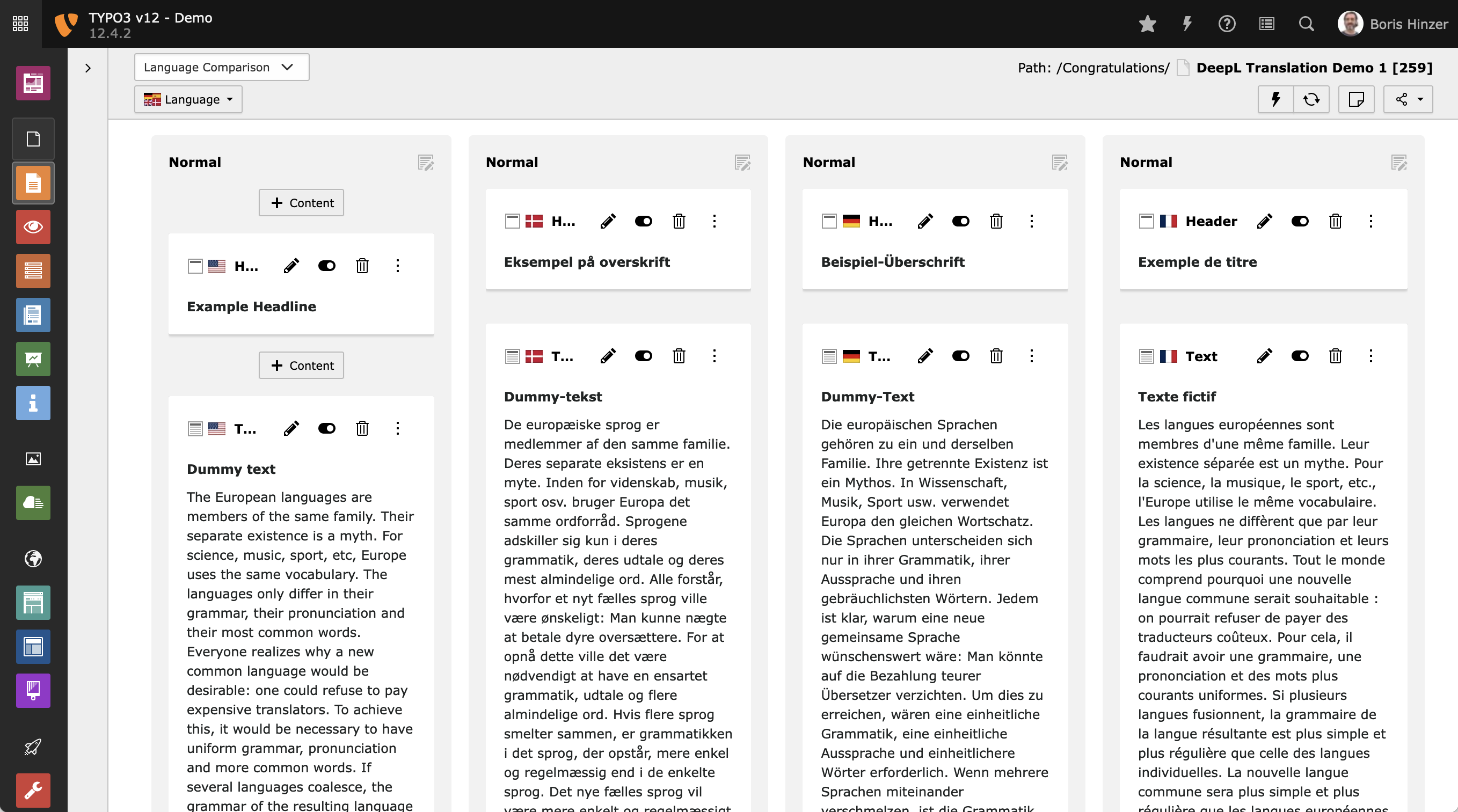 Screenshot: DeepL Translate Extension für TYPO3 12 LTS Screenshot: DeepL Translate Extension für TYPO3 12 LTS