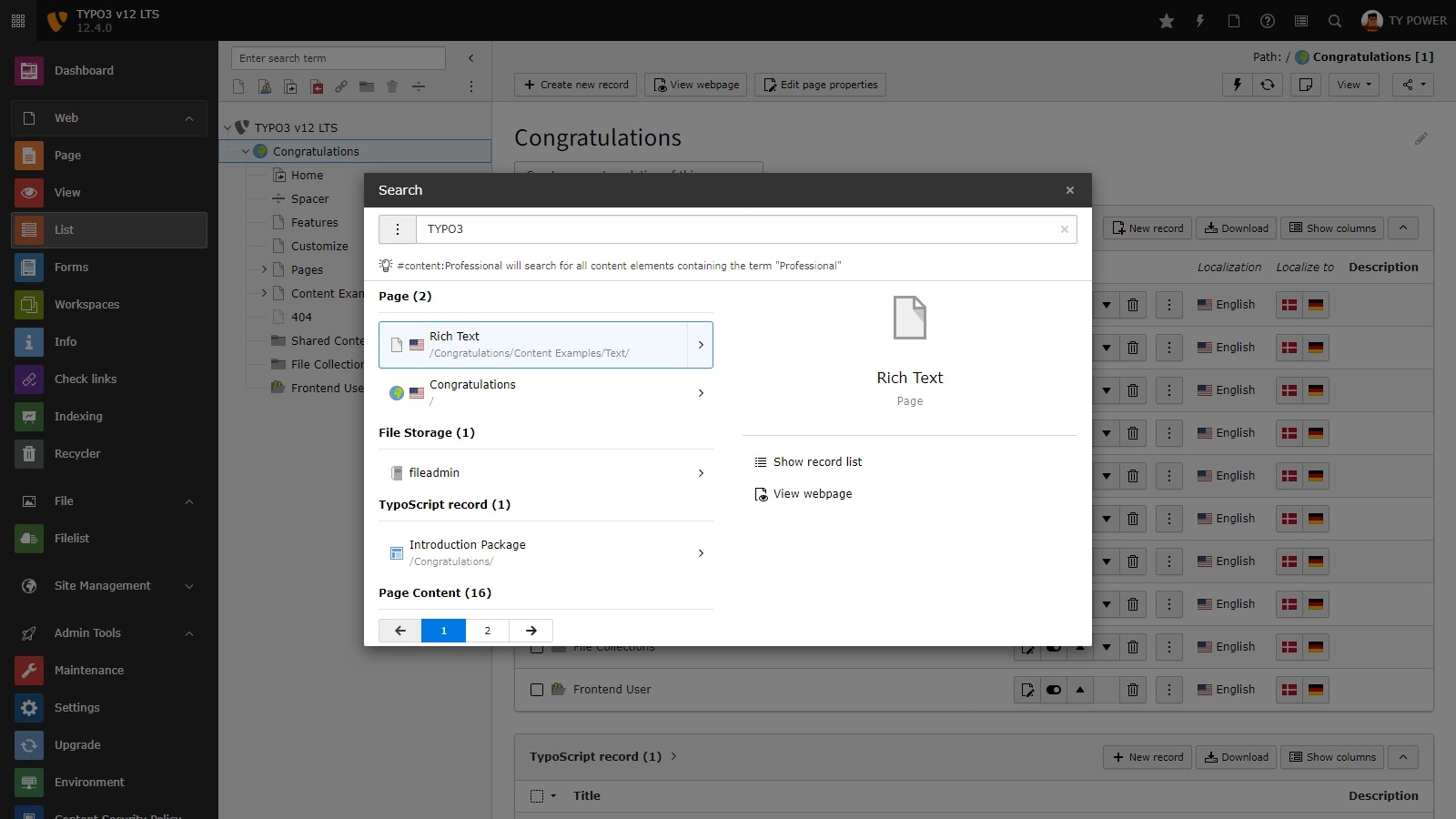 TYPO3 Live-Search in TYPO3 v12 LTS TYPO3 Live-Search in TYPO3 v12 LTS