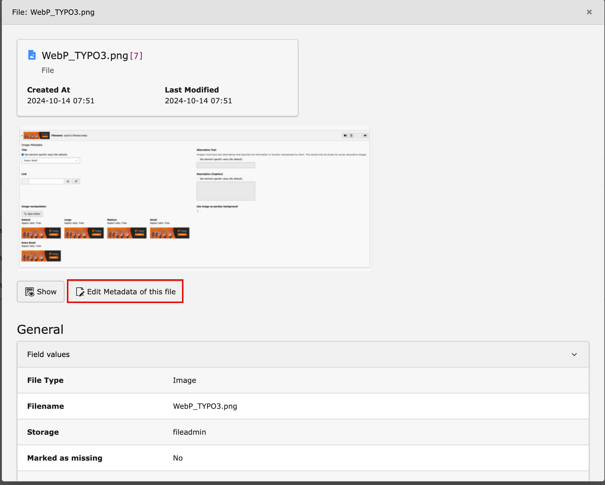 Edit Metadata in Info Edit Image Metadata in Info tab
