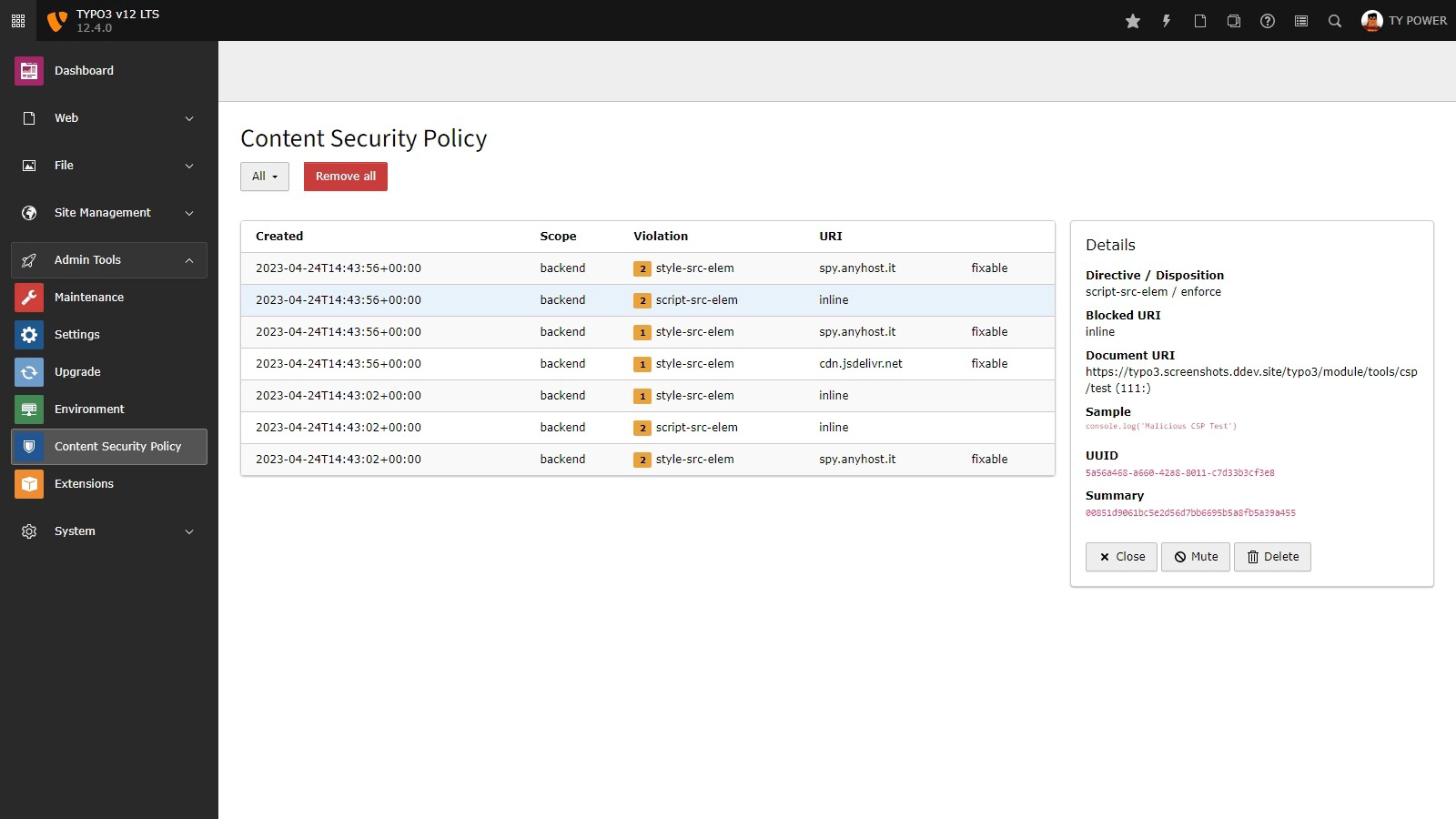 TYPO3 Content Security Policies TYPO3 v12 LTS Content Security Policies
