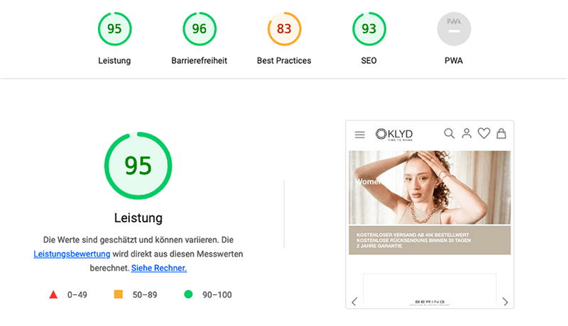 Google Pagespeed 95/100 on Mobile: Klyd Magento Shop Google Pagespeed 95/100 on Mobile: Klyd Magento Shop