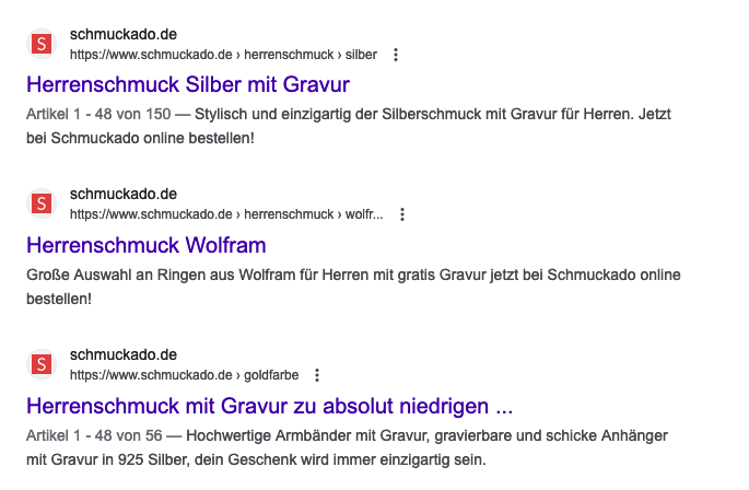 Schmuckado Filterseiten im Google Index Schmuckado Filterseiten im Google Index