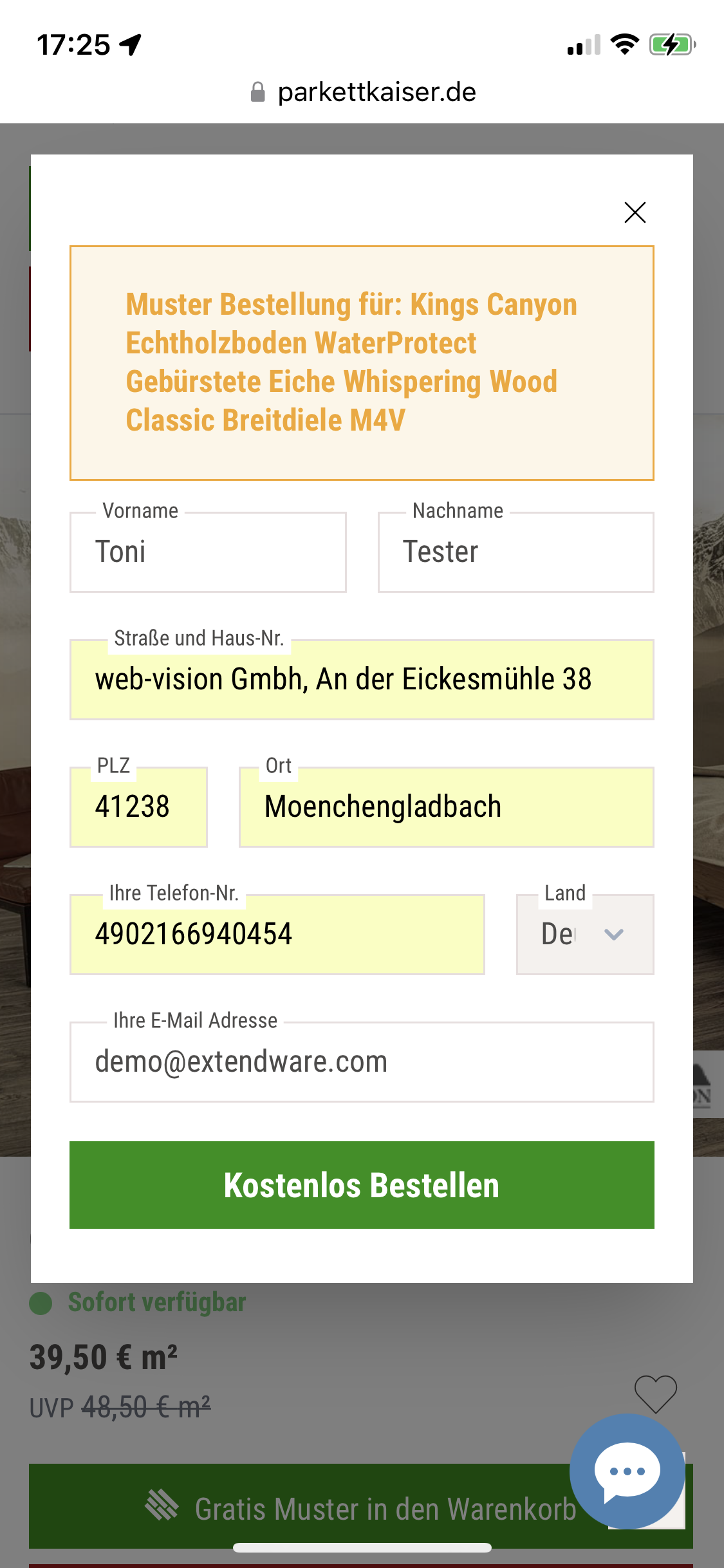 Parkettkaiser Muster-Bestellung: Bestellformular