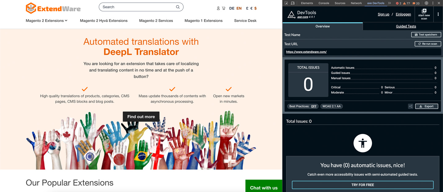 Extendware.com - Barrierefreiheit Prüfung mit AXE-Tool ohne Fehler und Hinweise Extendware.com - Barrierefreiheit Prüfung mit AXE-Tool ohne Fehler und Hinweise
