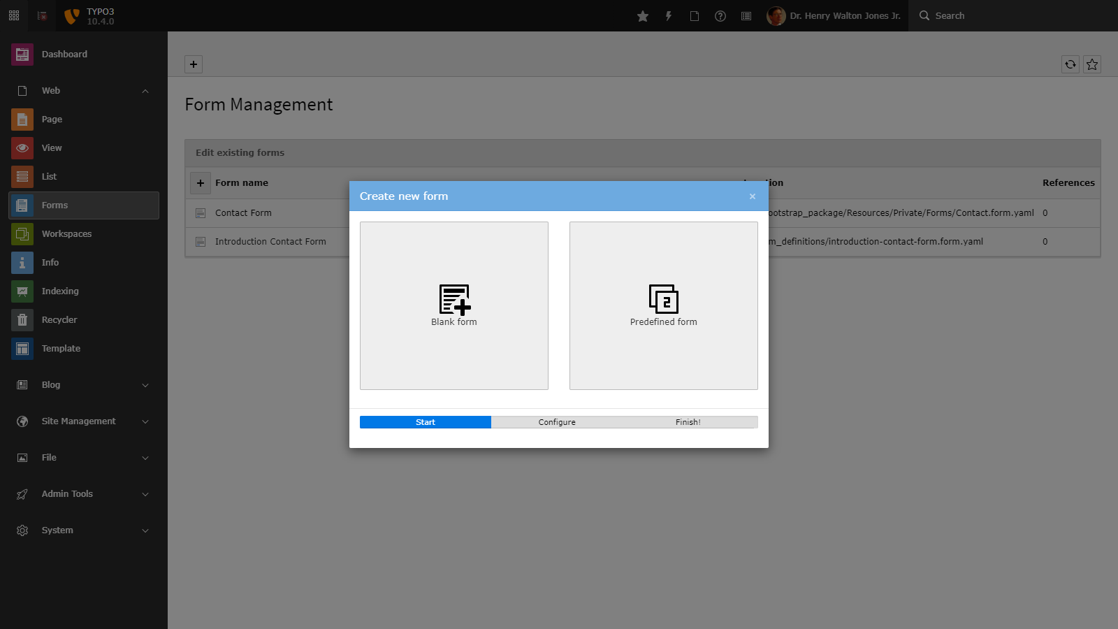 TYPO3 CMS: Form Wizard - Step 1 TYPO3 CMS: Form Wizard - Step 1